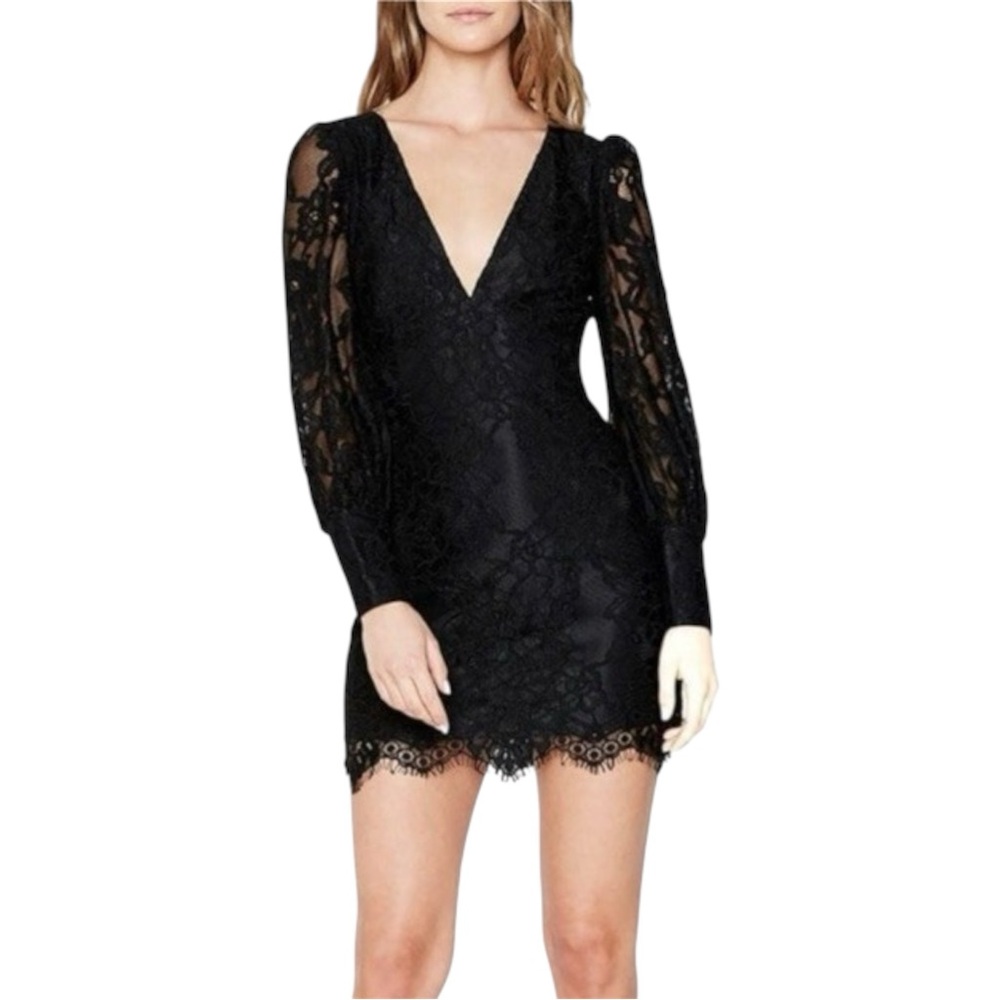 Bardot Black Lace Elegant Victorian Gothic Sheer Long Sleeve Mini Grad Dress 4